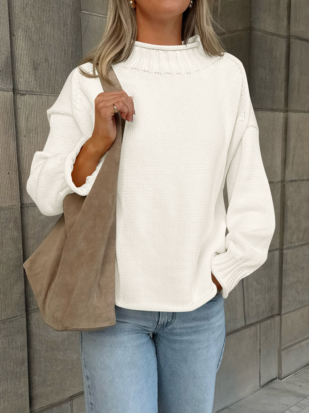 usvara Women Mock Neck Chunky Knit Tops