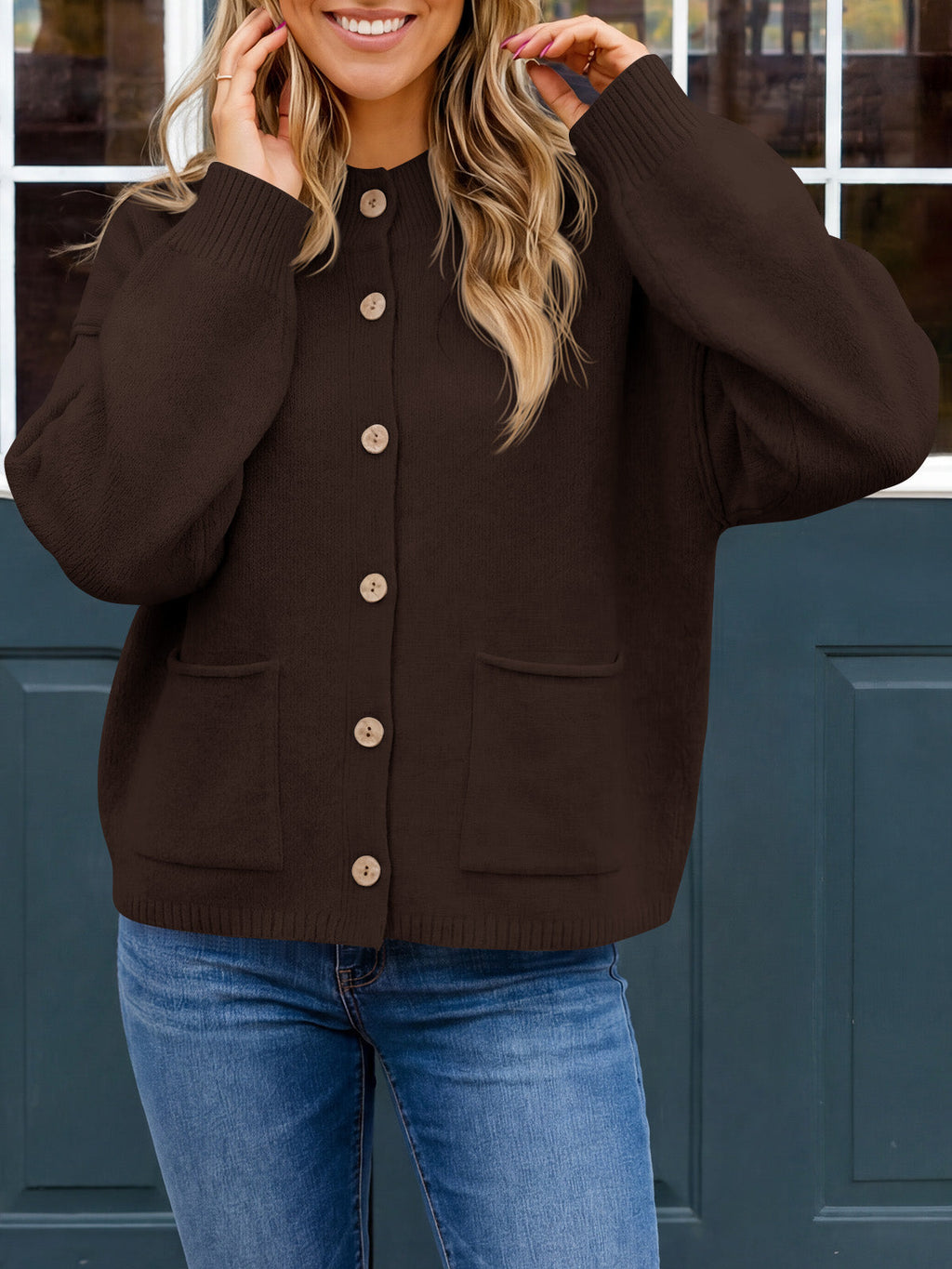 usvara Women Button-Up Knit Cardigan with Pockets