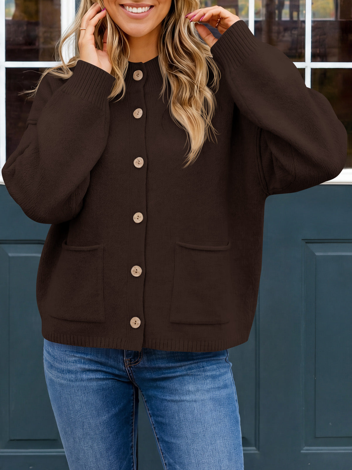 usvara Women Button-Up Knit Cardigan with Pockets