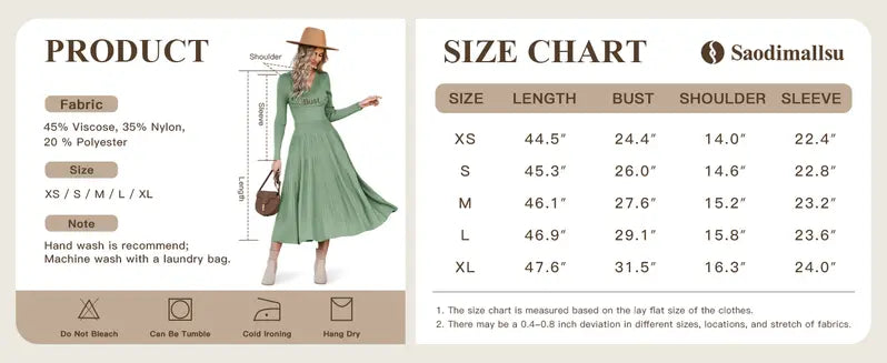 Saodimallsu Women's Cozy Knit V-Neck Deep V-Neck Long-Sleeve Ribbed Polyester A-Type Midi Dress - Fabric-Wrap, Machine-Washable Casual Party Dress