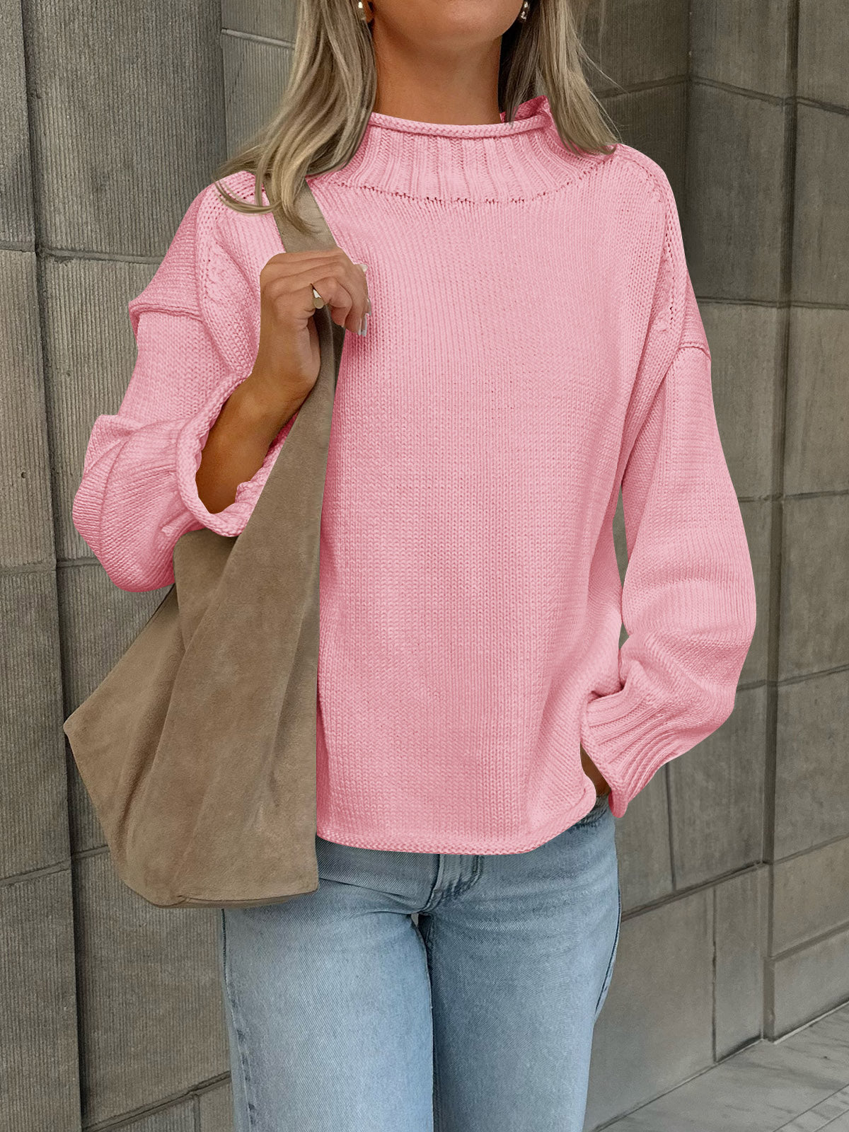 usvara Women Mock Neck Chunky Knit Tops