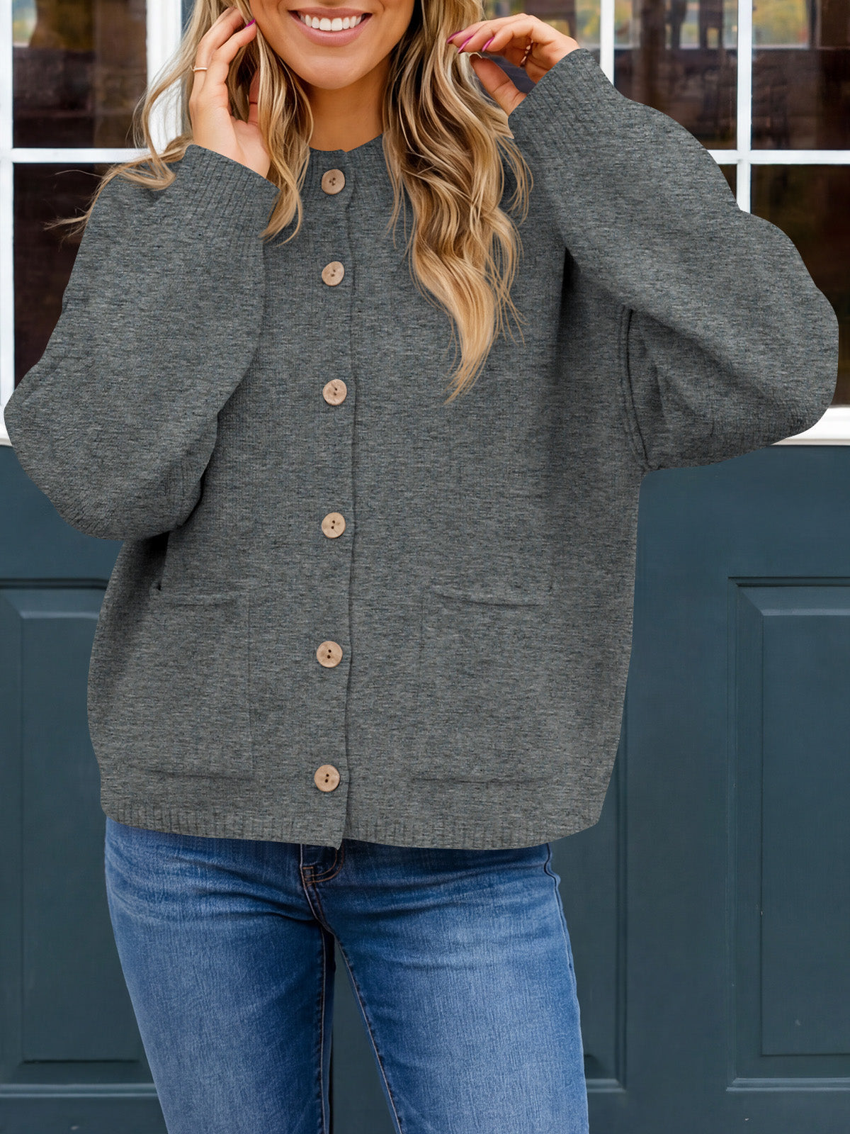usvara Women Button-Up Knit Cardigan with Pockets