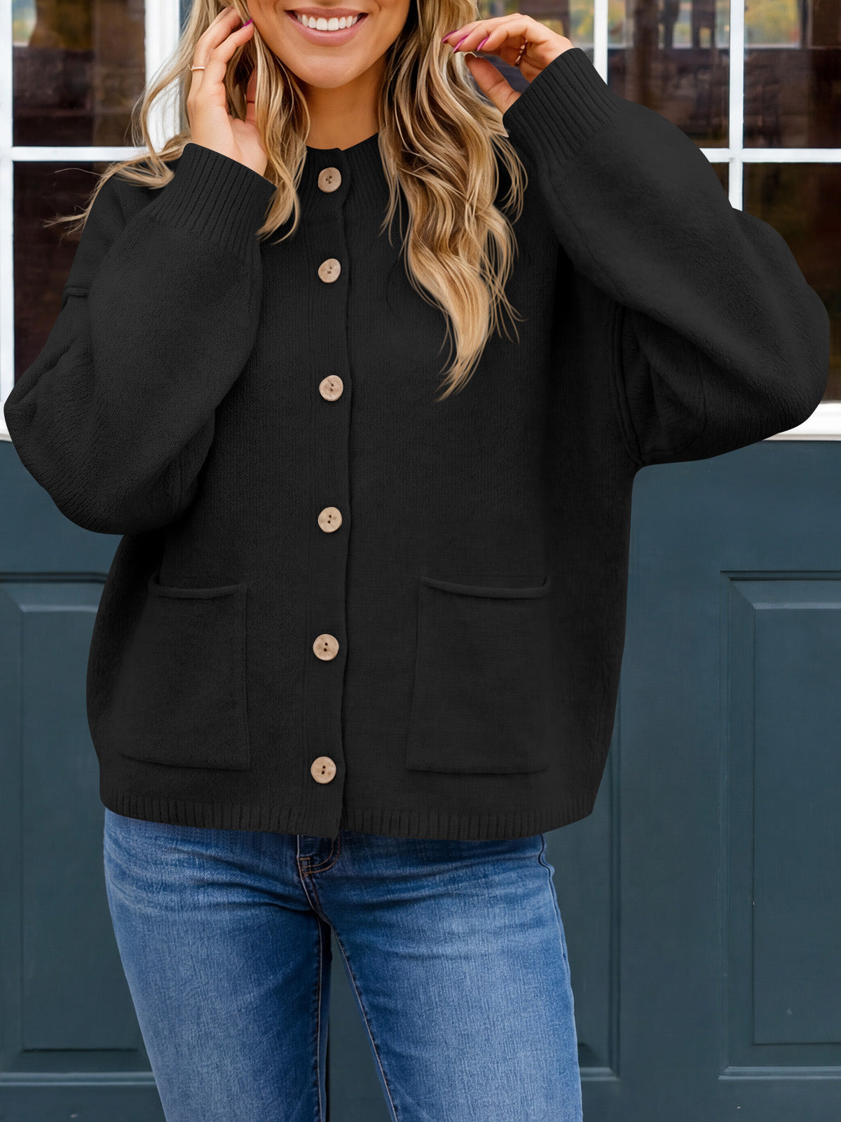 usvara Women Button-Up Knit Cardigan with Pockets