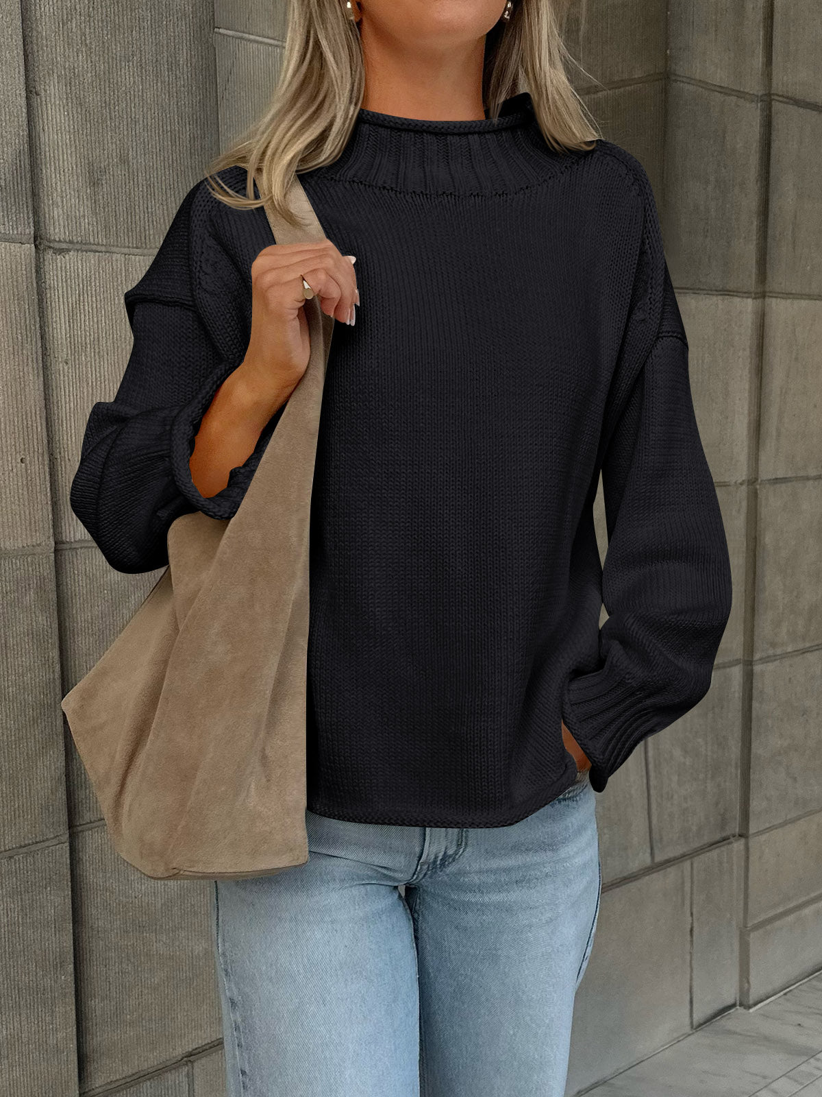 usvara Women Mock Neck Chunky Knit Tops