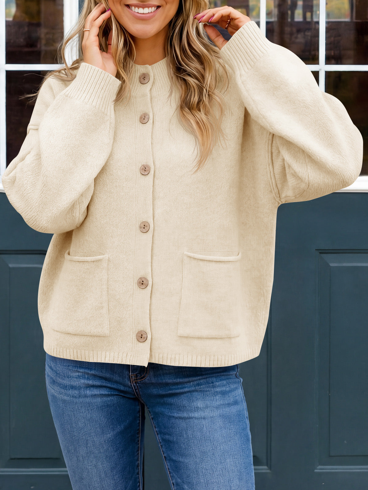 usvara Women Button-Up Knit Cardigan with Pockets