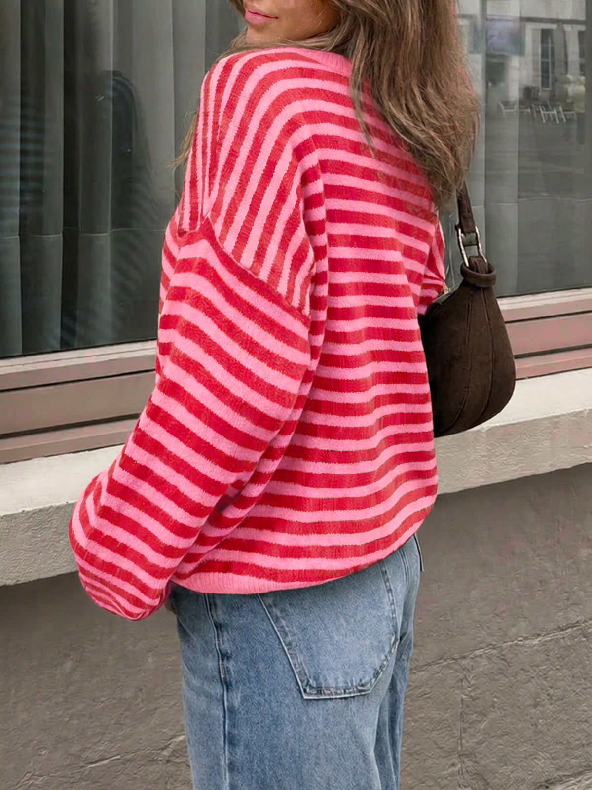 usvara Women Oversized Striped Crew Neck Pullover Sweater