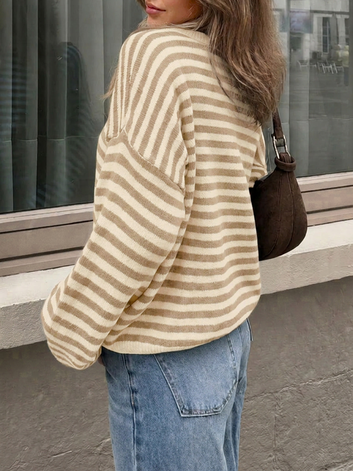 usvara Women Oversized Striped Crew Neck Pullover Sweater