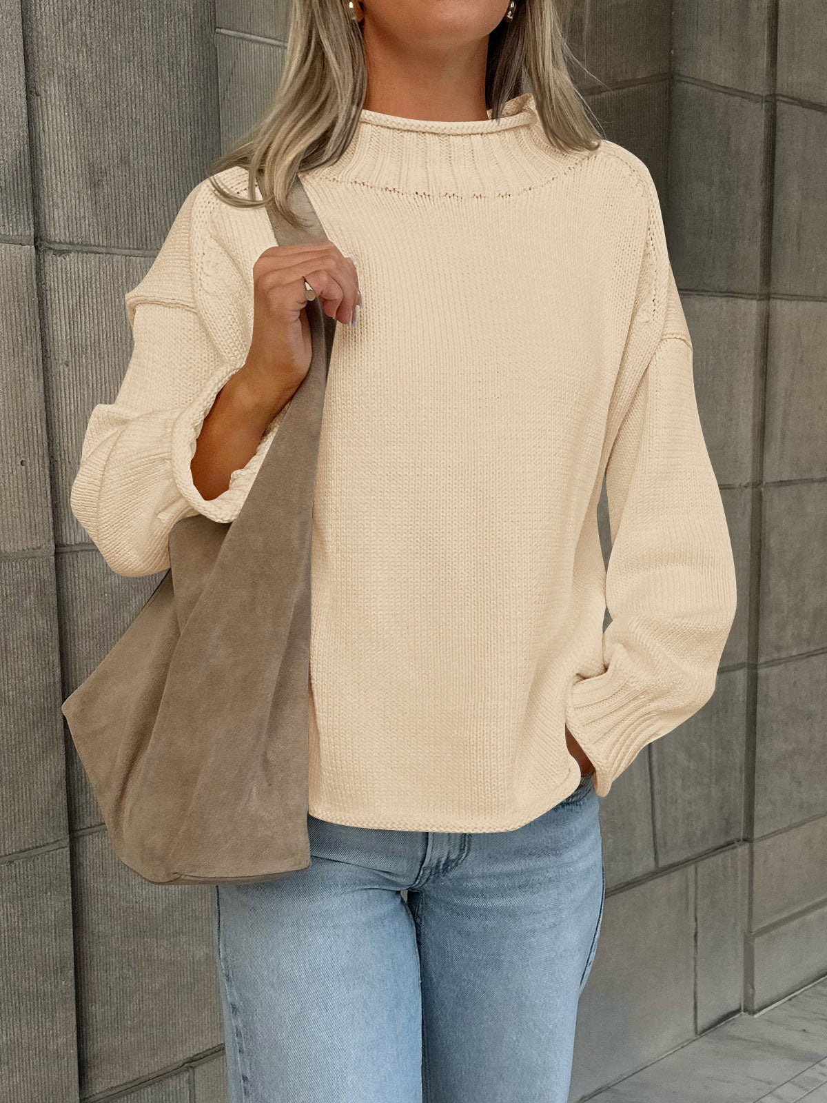 usvara Women Mock Neck Chunky Knit Tops