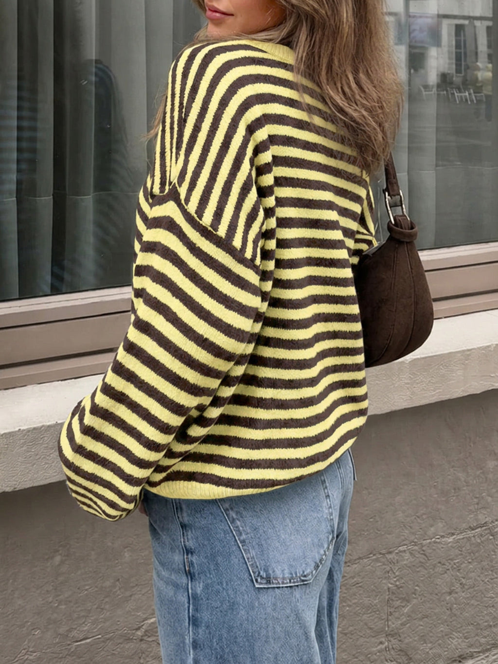 usvara Women Oversized Striped Crew Neck Pullover Sweater