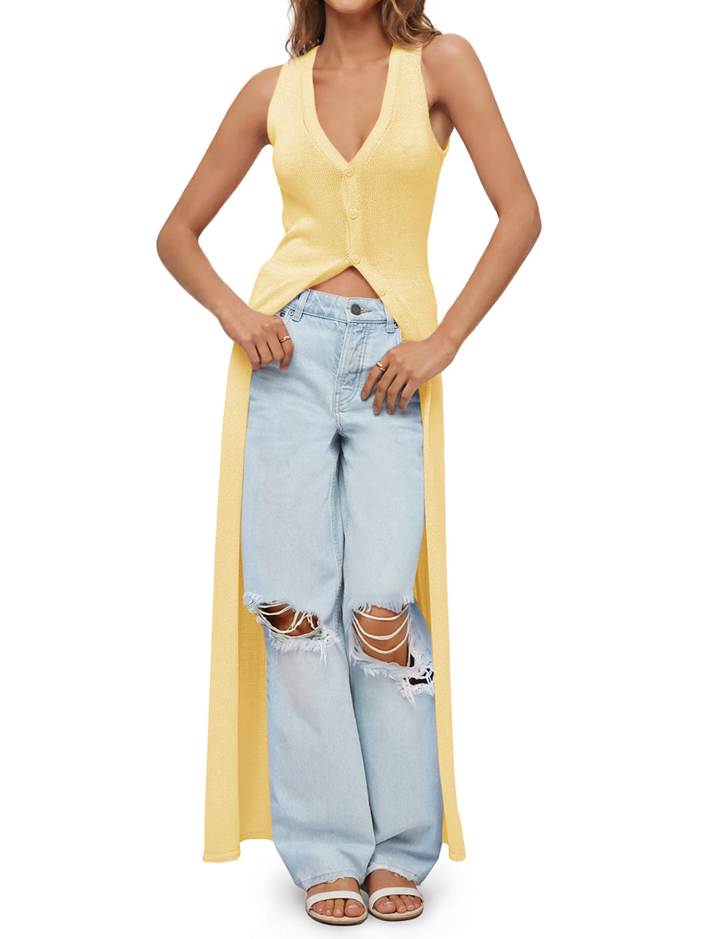 usvara Womens Sleeveless V Neck Long Cardigans
