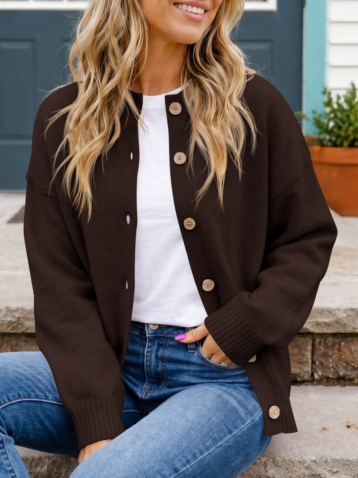 usvara Women Button-Up Knit Cardigan with Pockets