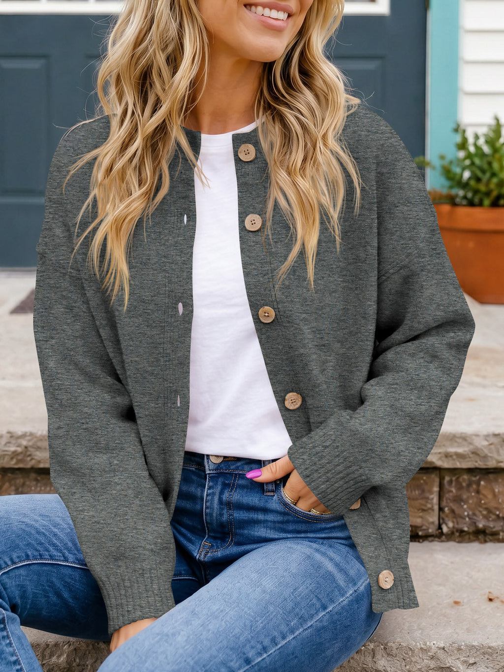 usvara Women Button-Up Knit Cardigan with Pockets