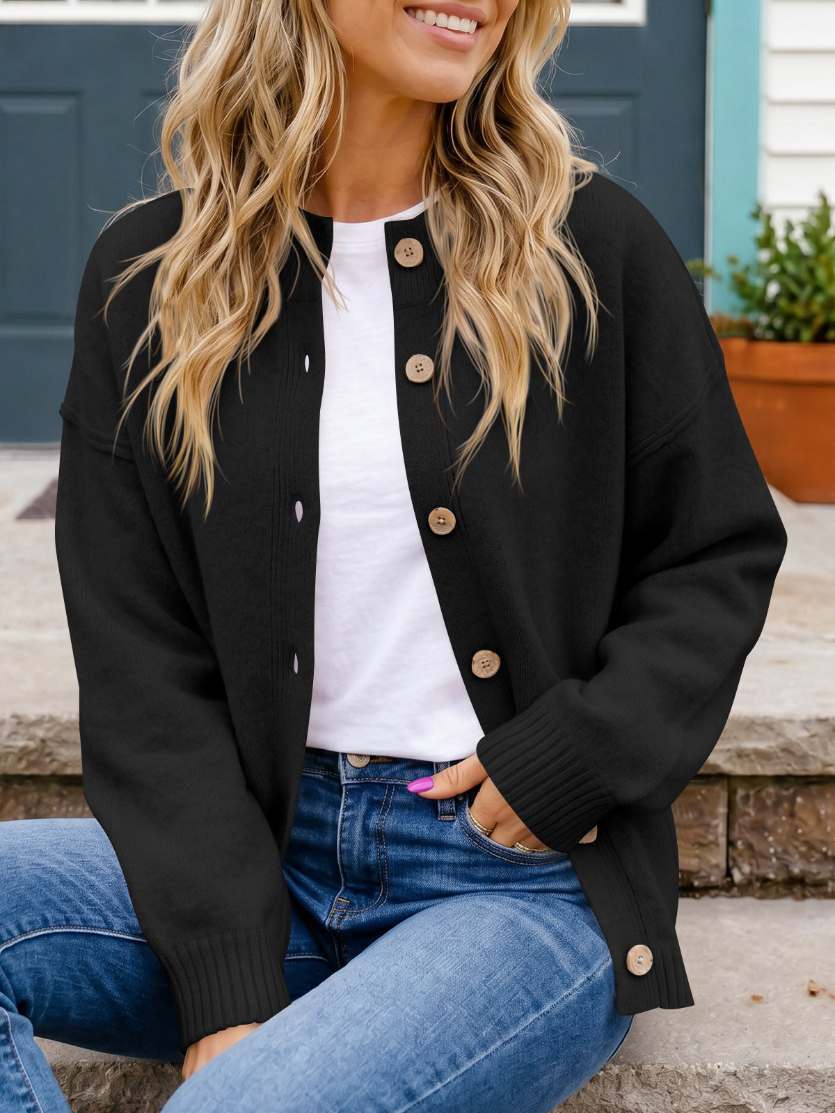 usvara Women Button-Up Knit Cardigan with Pockets