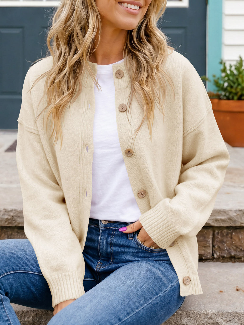 usvara Women Button-Up Knit Cardigan with Pockets