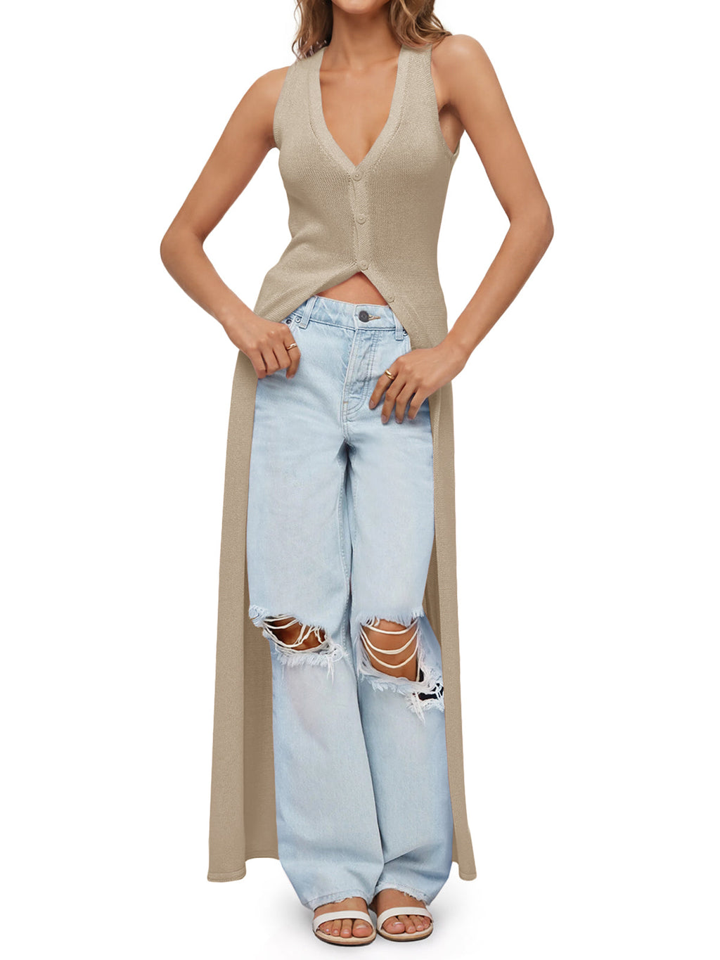 usvara Womens Sleeveless V Neck Long Cardigans