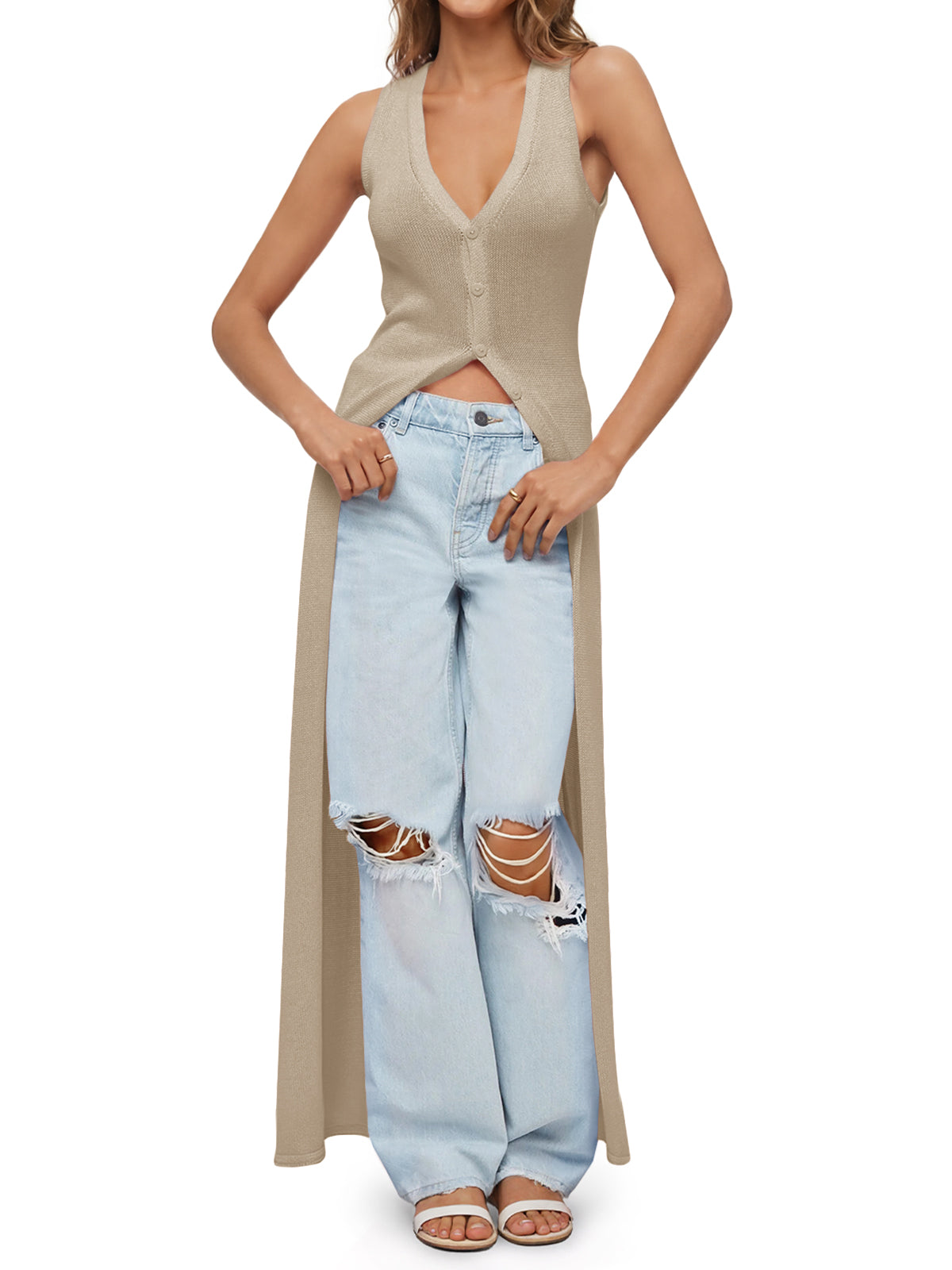 usvara Womens Sleeveless V Neck Long Cardigans
