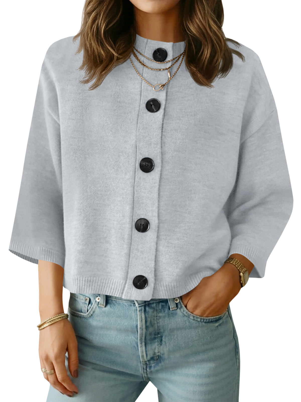 usvara Womens Short Sleeve Button Down Cardigan