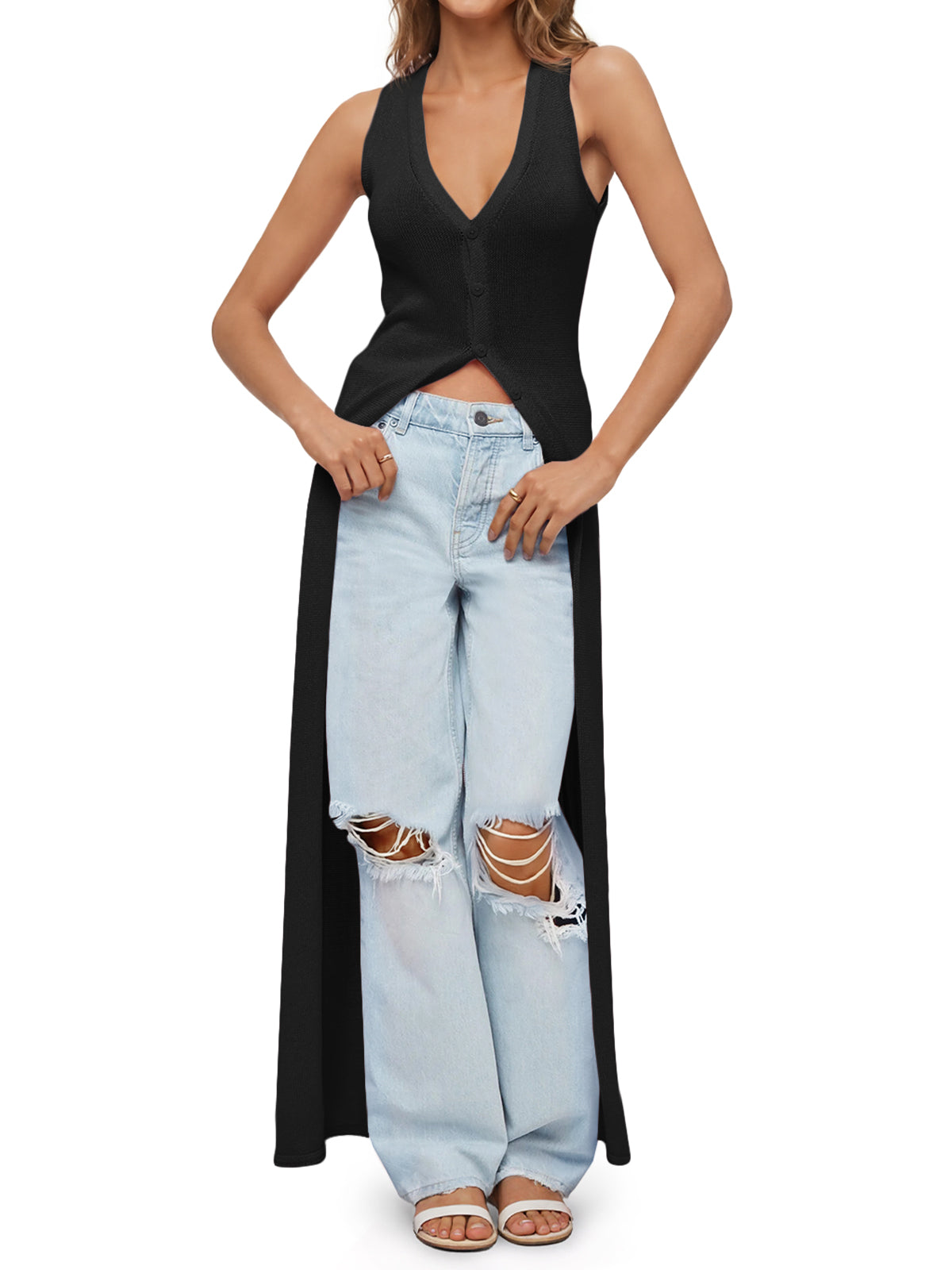 usvara Womens Sleeveless V Neck Long Cardigans
