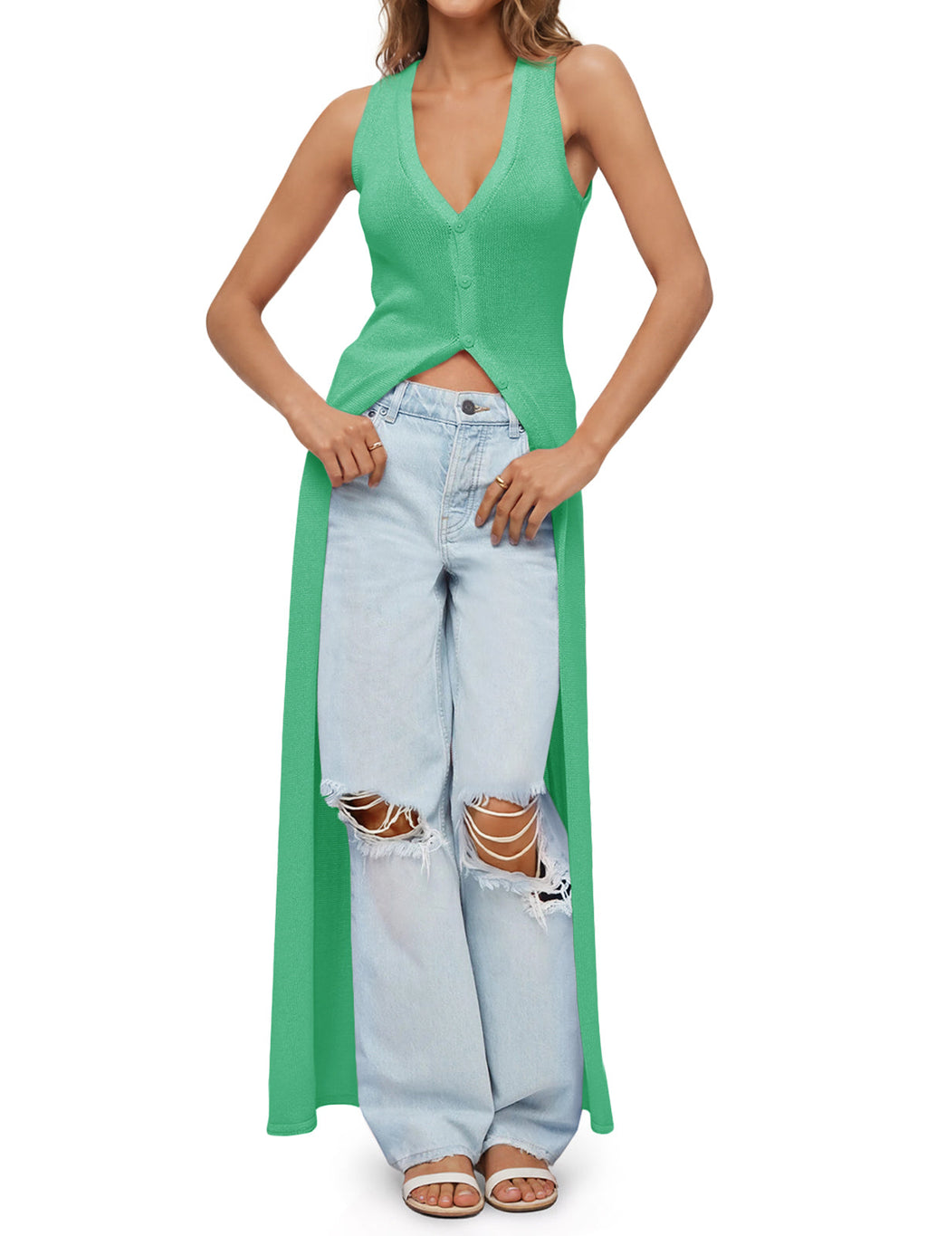 usvara Womens Sleeveless V Neck Long Cardigans