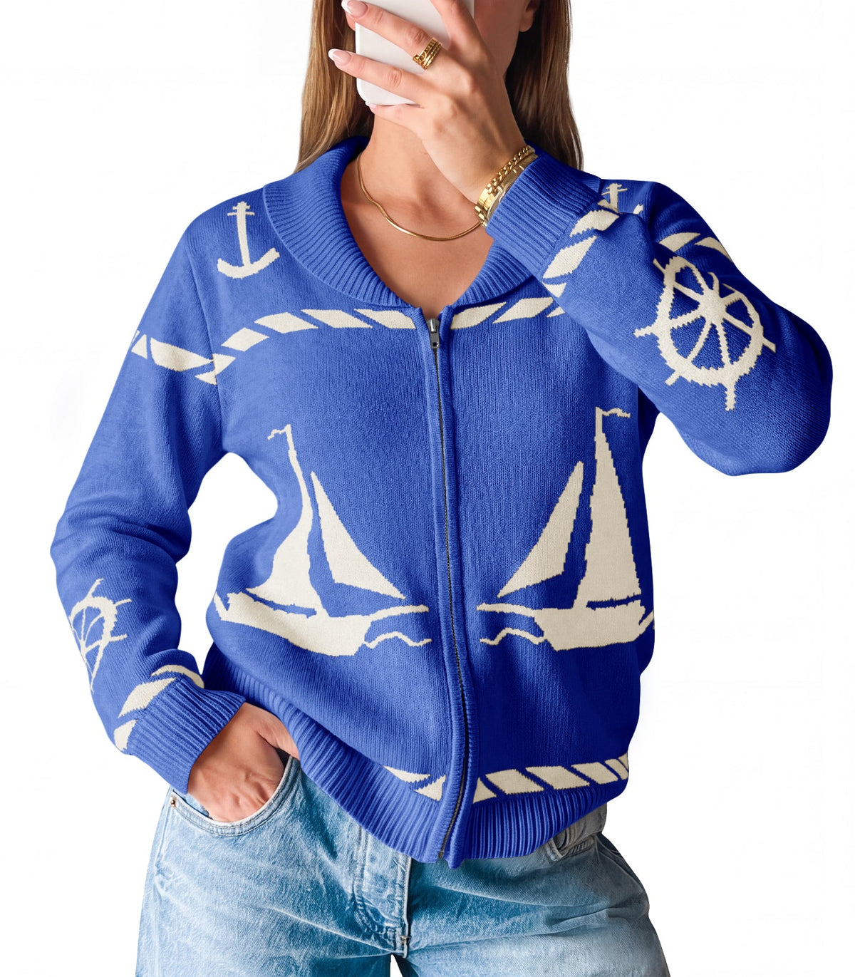usvara Womens Zip Up Collared Sweater