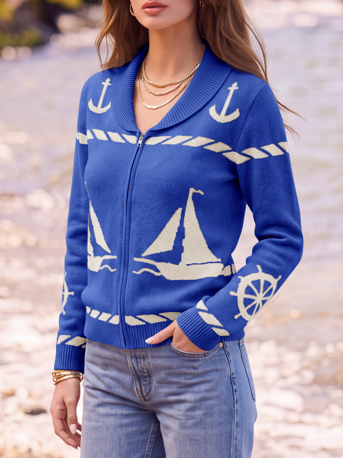 usvara Womens Zip Up Collared Sweater