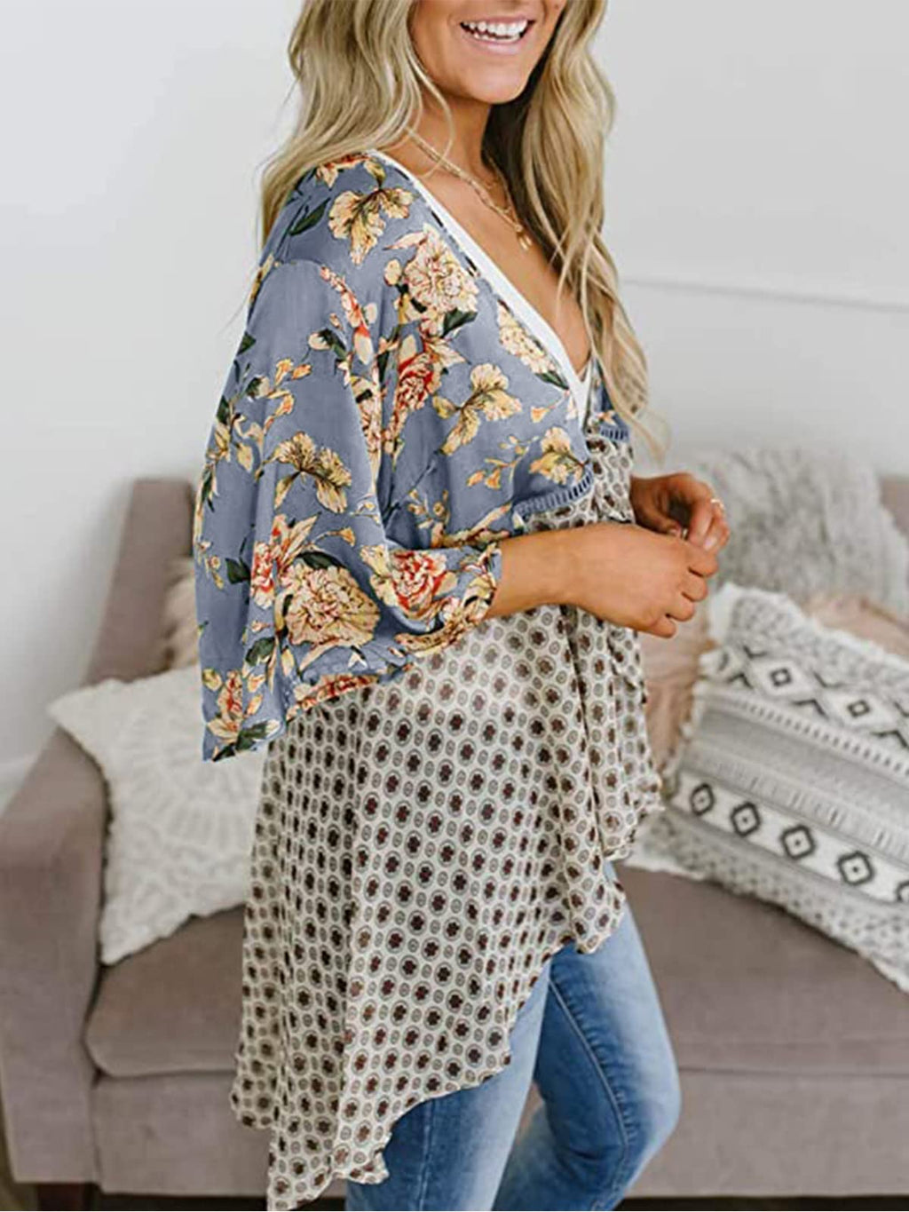 usvara Womens Tie Front Floral Kimono Cardigans