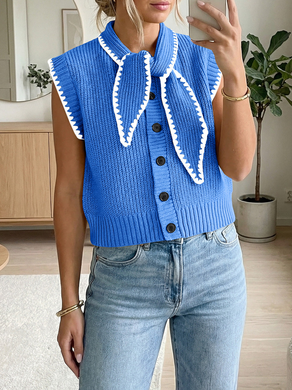 usvara Womens Tie Front Sleeveless Sweater Vest