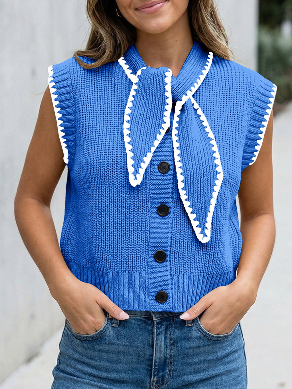 usvara Womens Tie Front Sleeveless Sweater Vest