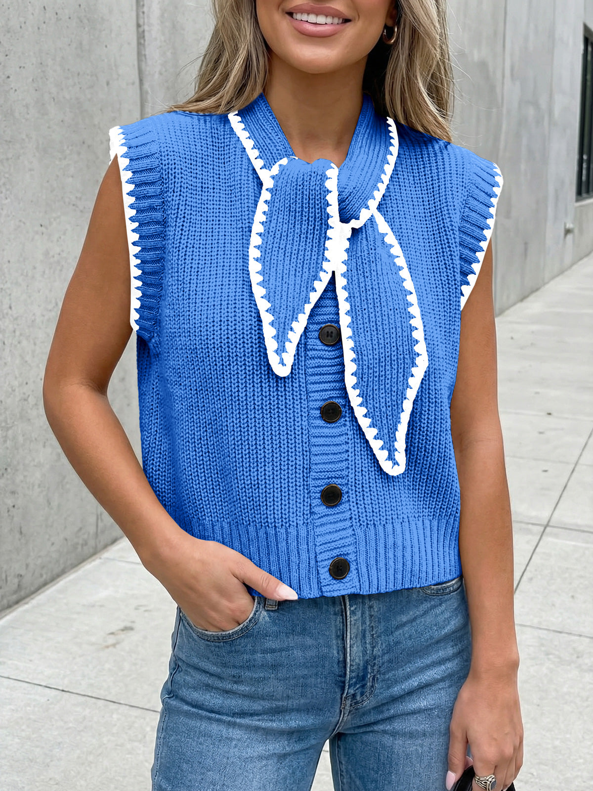 usvara Womens Tie Front Sleeveless Sweater Vest
