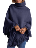 usvara Womens Fringe Turtleneck Poncho Sweater