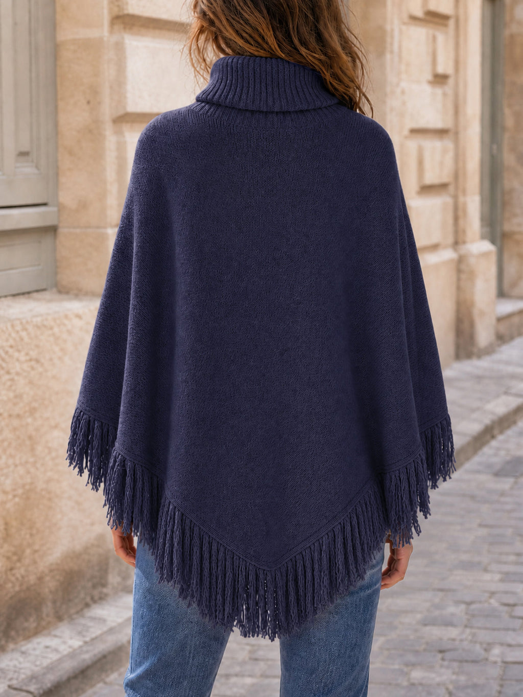 usvara Womens Fringe Turtleneck Poncho Sweater
