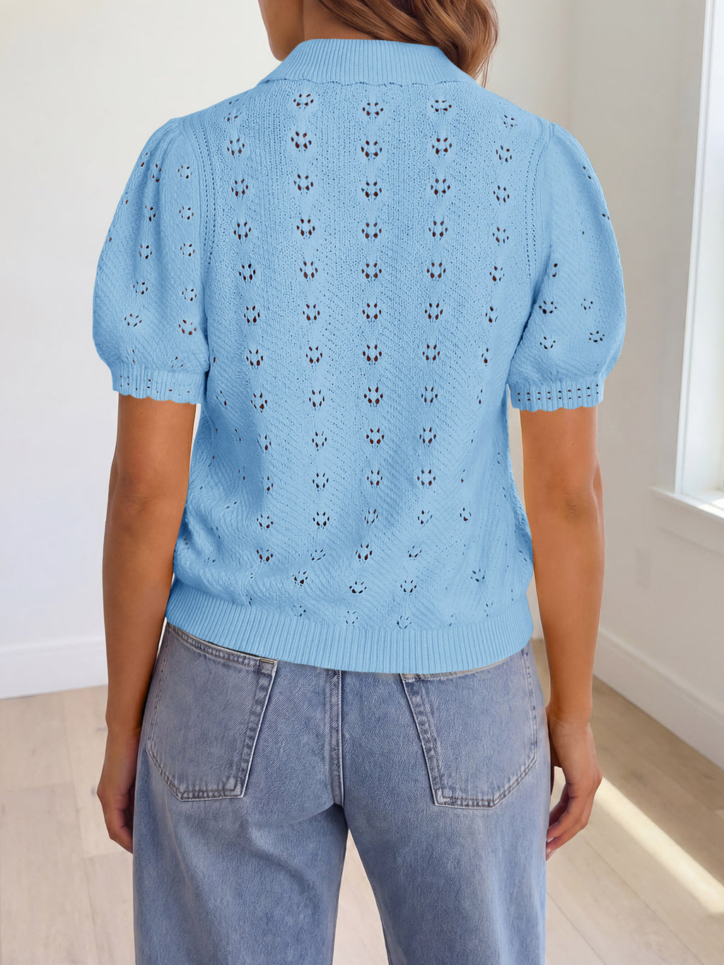 usvara Women Crochet Puff Sleeve Cardigan