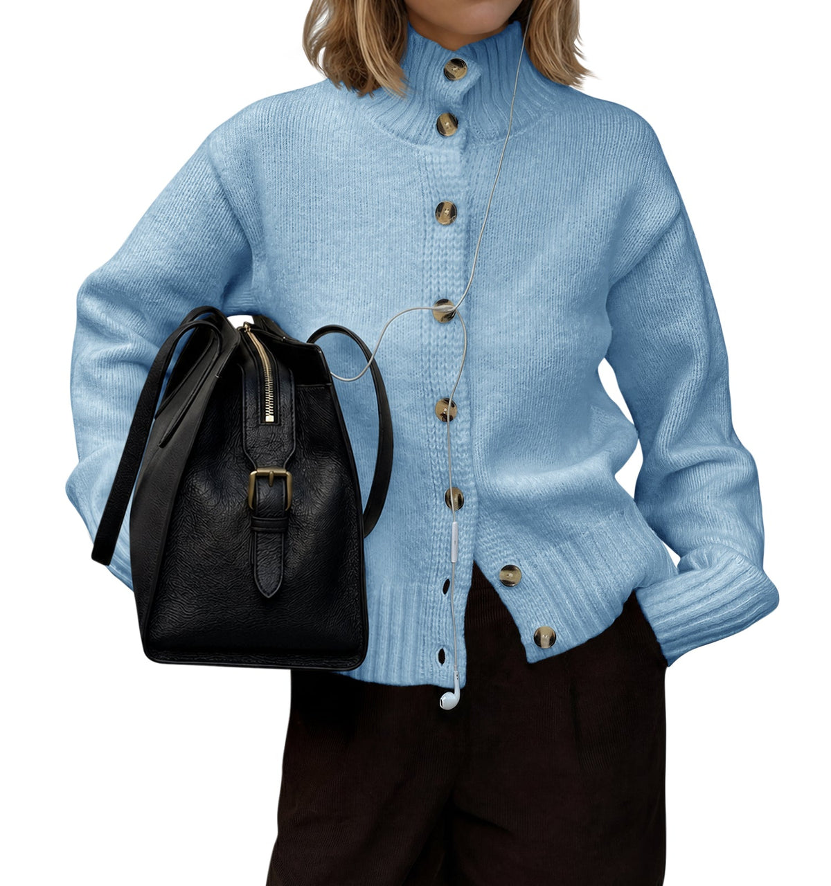 usvara Womens Mock Neck Button Up Cardigans