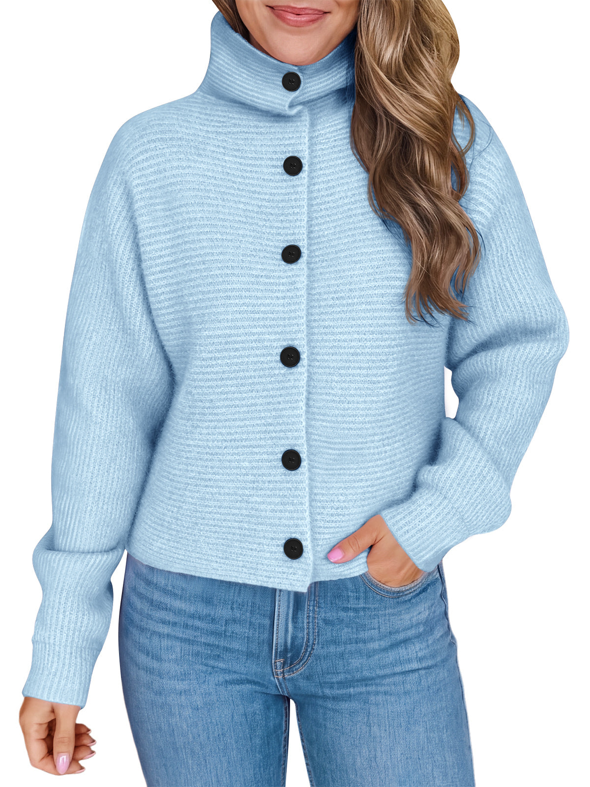 usvara Womens Mock Neck Button Cardigan