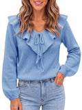 usvara Womens Ruffle V Neck Sweaters
