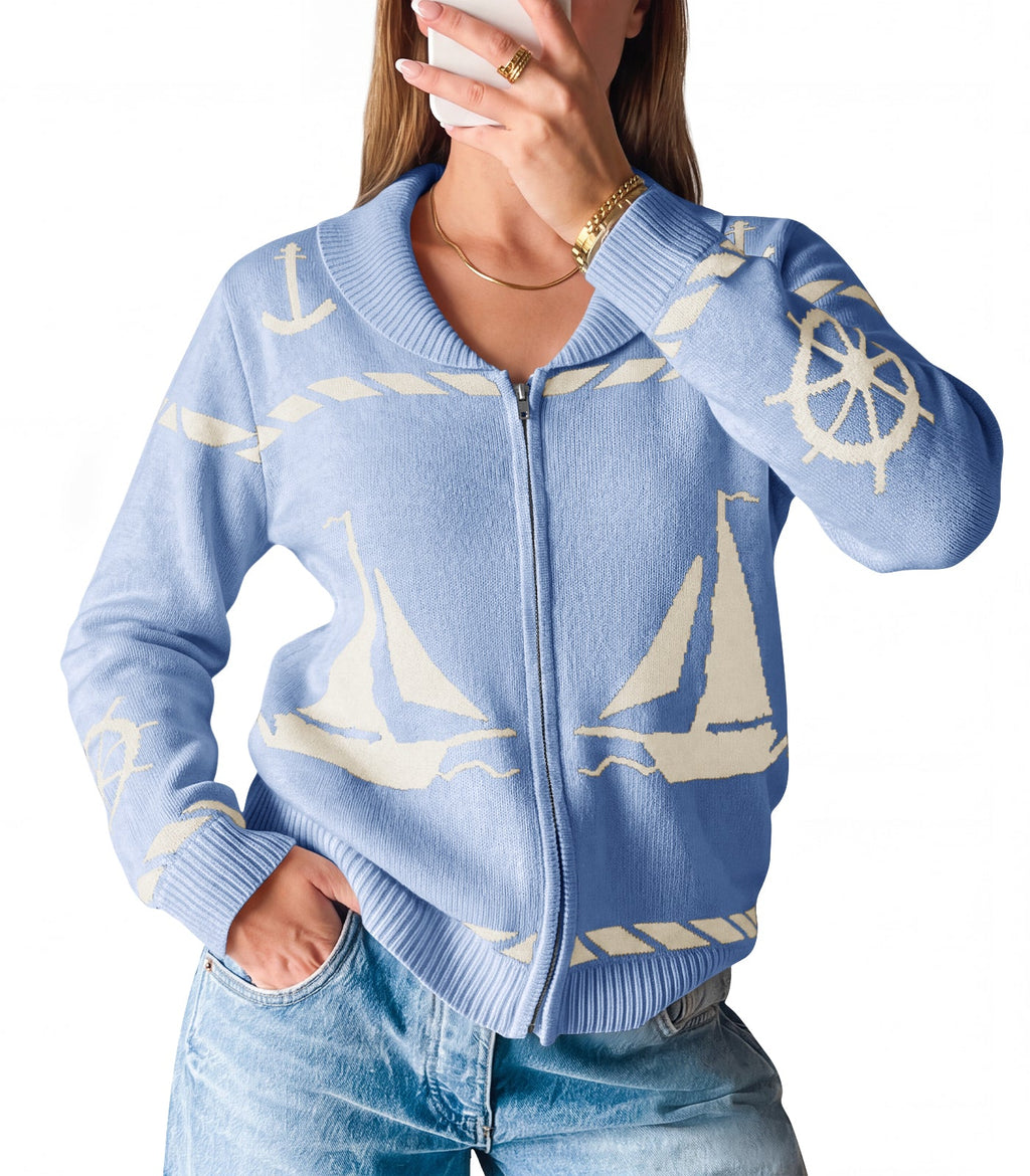 usvara Womens Zip Up Collared Sweater
