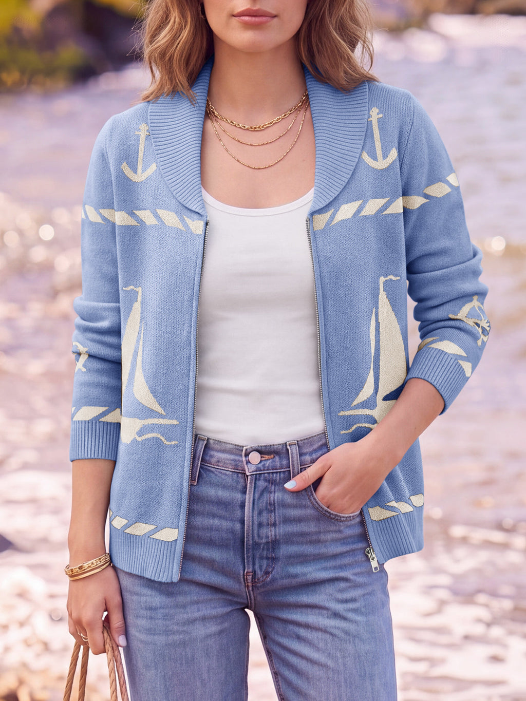 usvara Womens Zip Up Collared Sweater