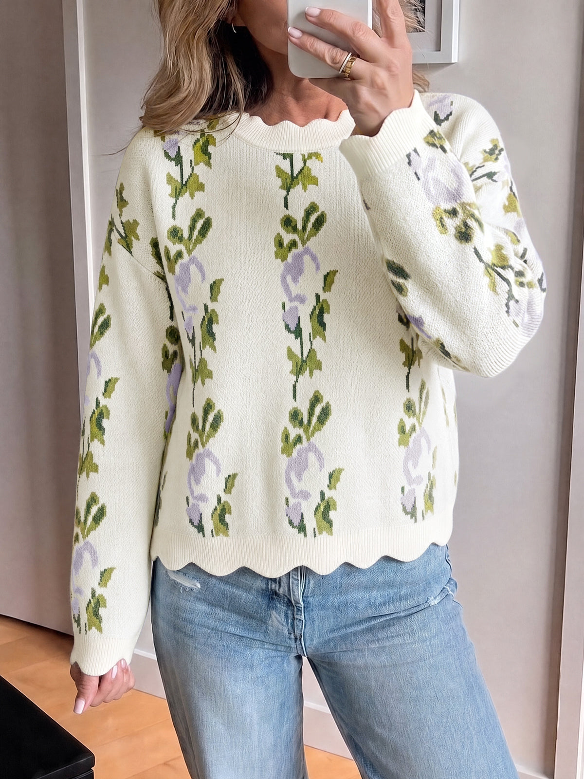 usvara Women Floral Long Sleeve Sweater