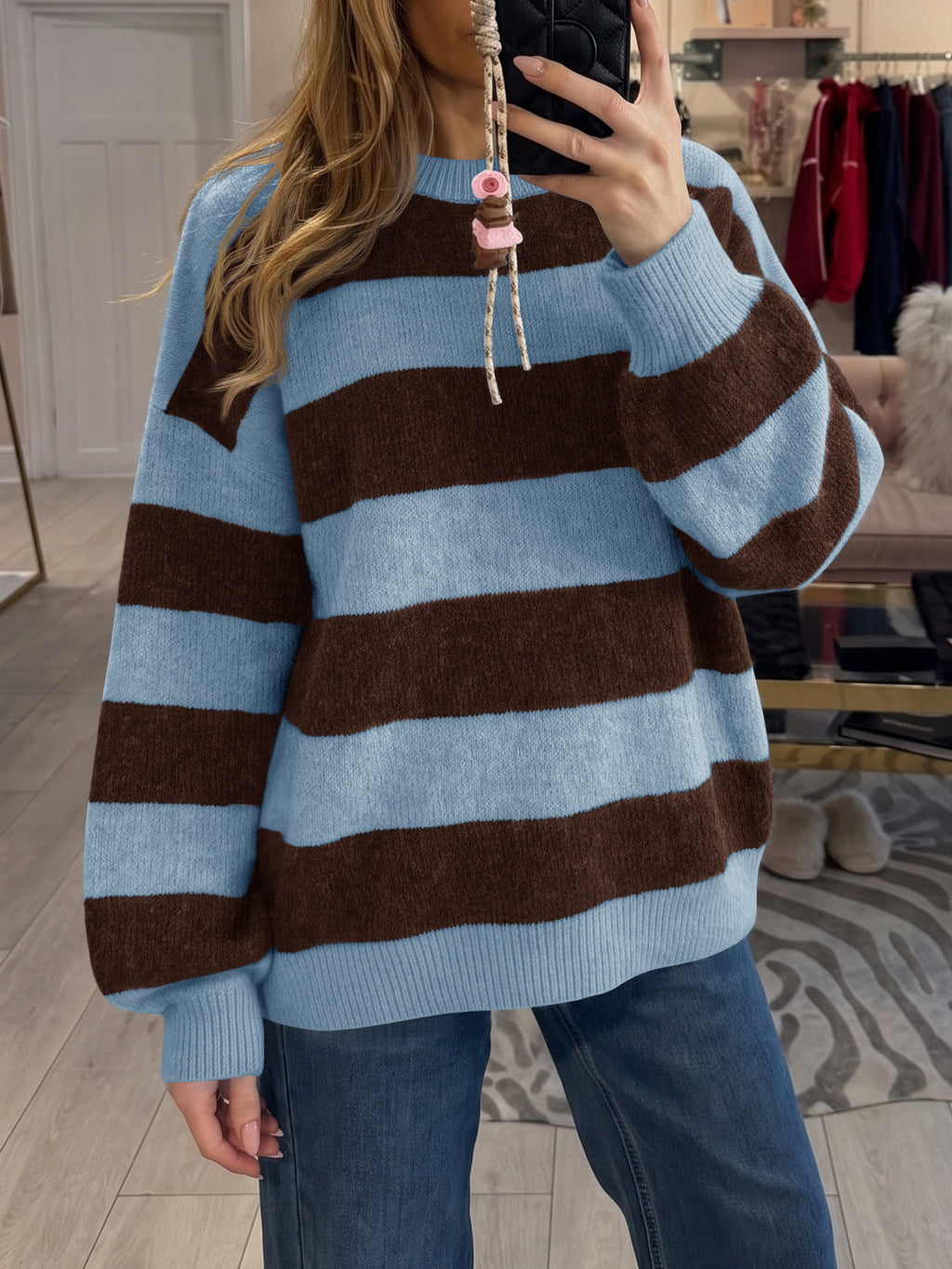 usvara Womens Oversized Striped Knit Block Sweaters