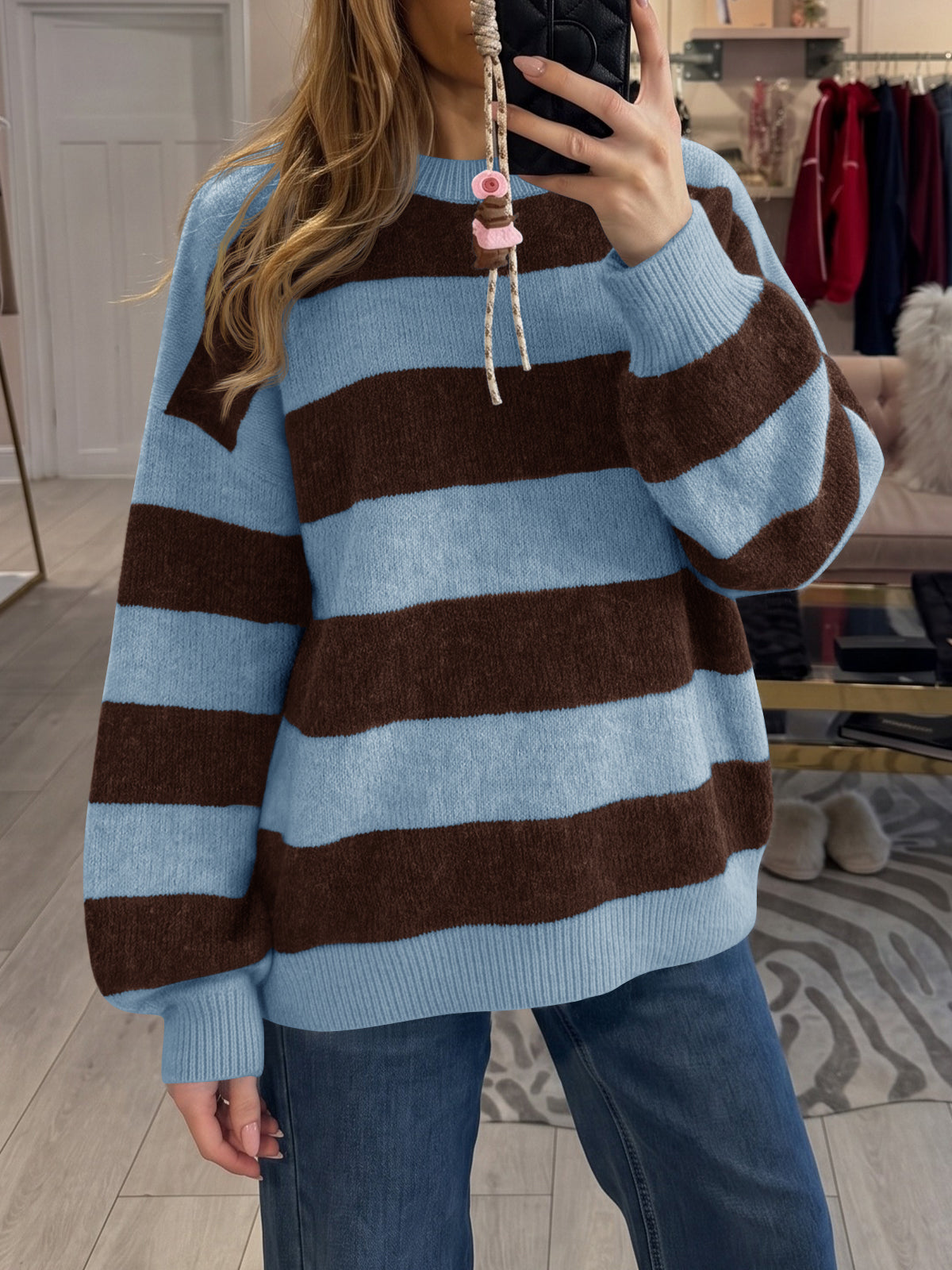 usvara Womens Oversized Striped Knit Block Sweaters