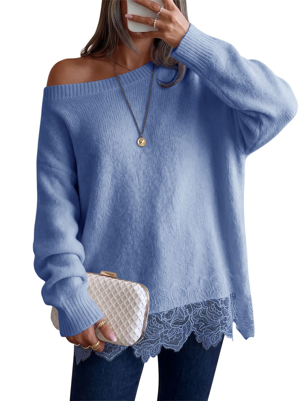 usvara Women Lace Patchwork Sweater