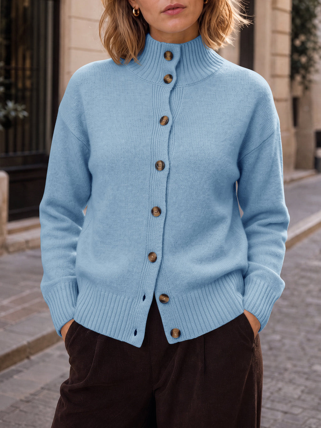 usvara Womens Mock Neck Button Up Cardigans