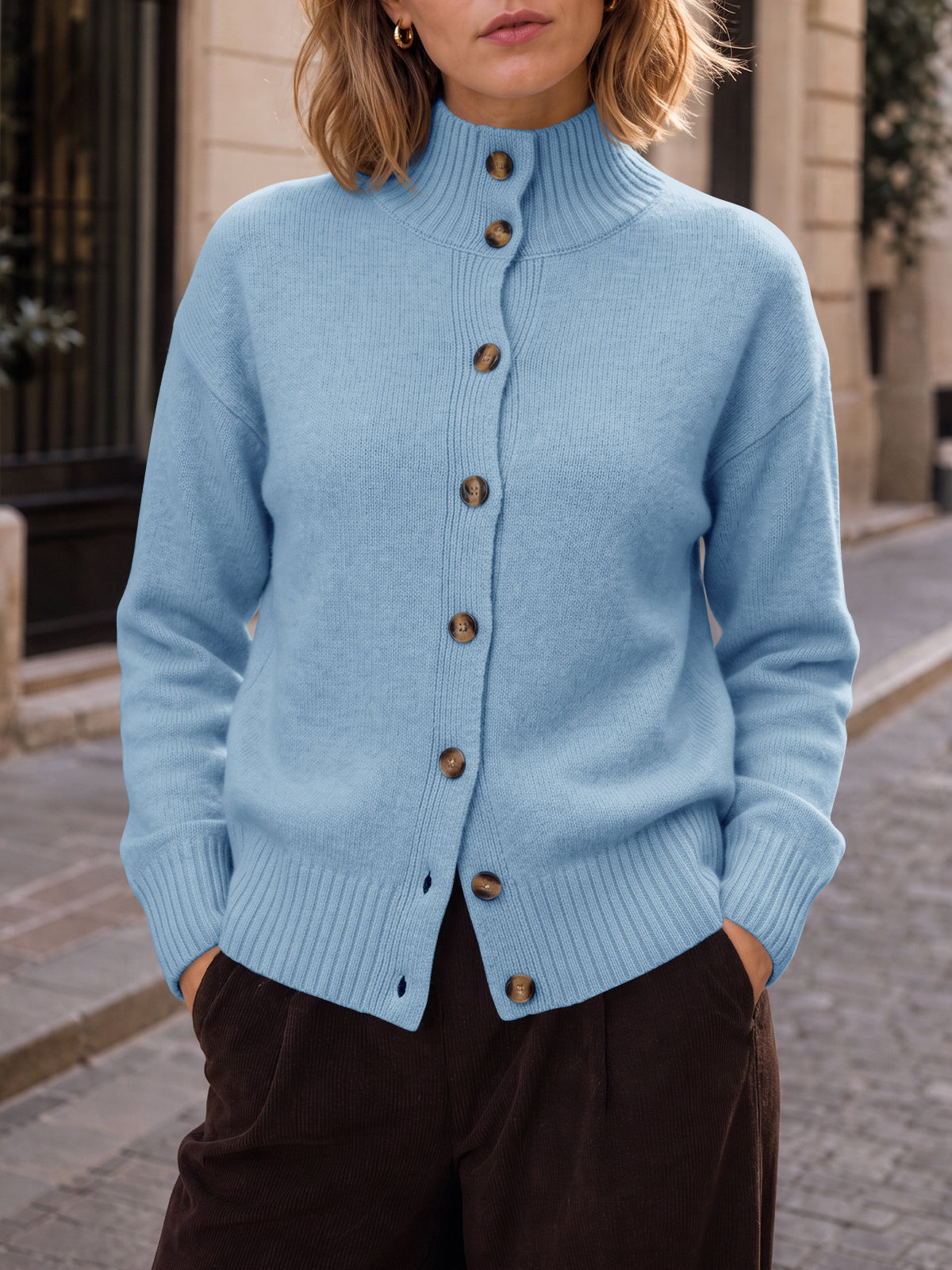 usvara Womens Mock Neck Button Up Cardigans