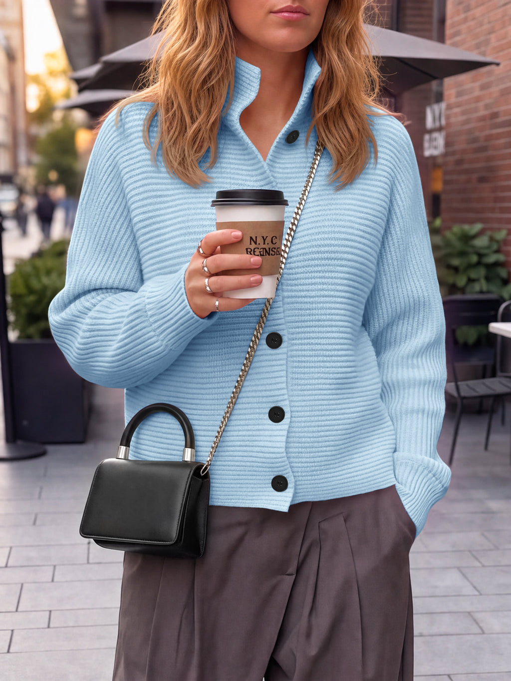 usvara Womens Mock Neck Button Cardigan