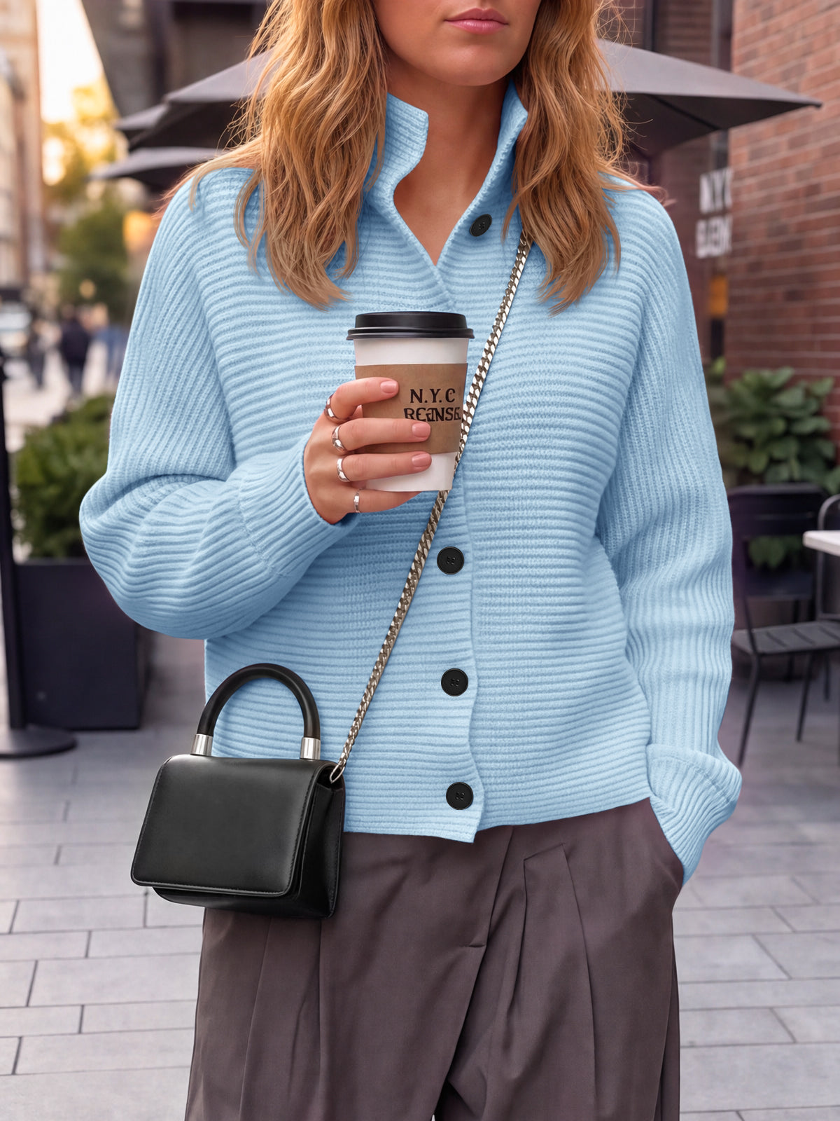usvara Womens Mock Neck Button Cardigan