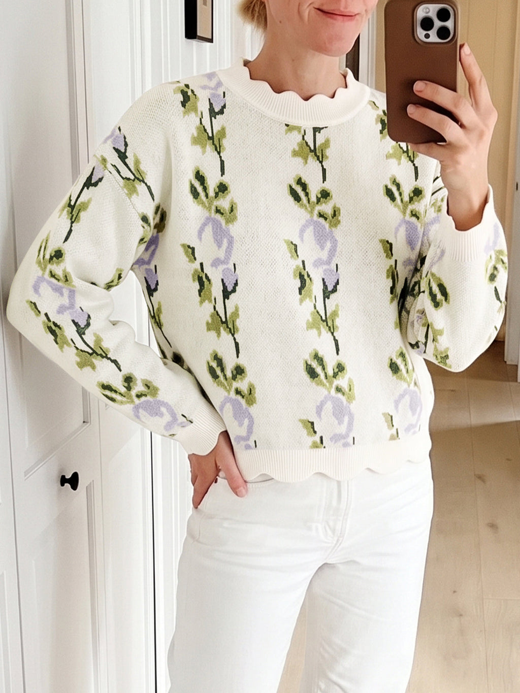 usvara Women Floral Long Sleeve Sweater