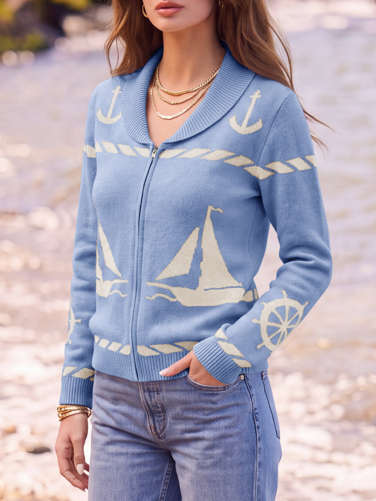usvara Womens Zip Up Collared Sweater