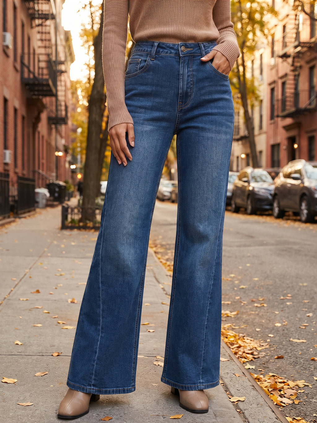 usvara Women High Waisted Flare Jeans