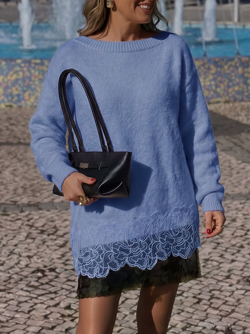 usvara Women Lace Patchwork Sweater