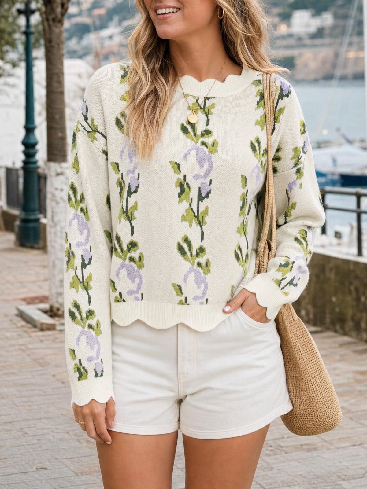 usvara Women Floral Long Sleeve Sweater